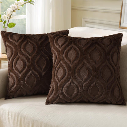 decorUhome Faux Fur Plush Soft Beige Throw Pillow Covers 18x18 Set of 2