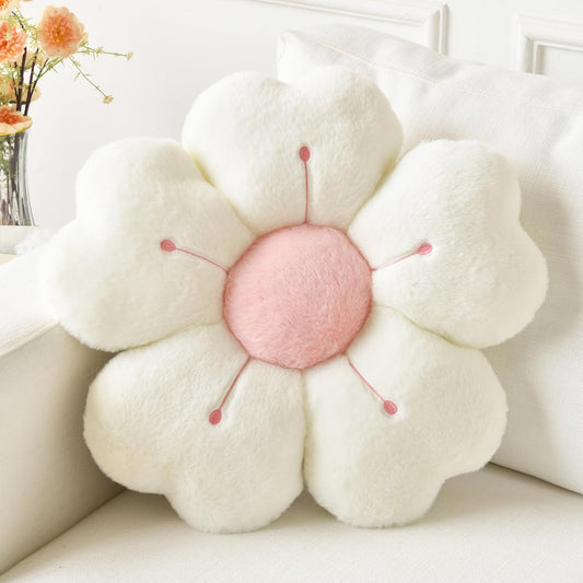 Flower Pillow, Cute Daisy Decorative Throw Pillows, White, 15 Inches