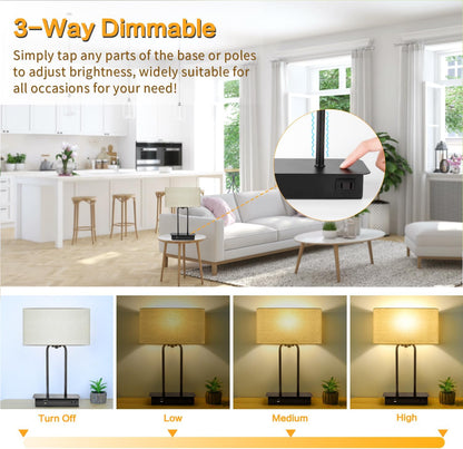 BesLowe 16’’ Table Lamp for Bedroom, Bedside Nightstand Lamp with LED Bulb