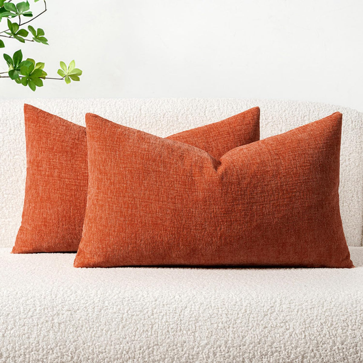 MIULEE Soft Chenille Fall Throw Pillow Covers Burnt Orange 18x18 Pack of 2