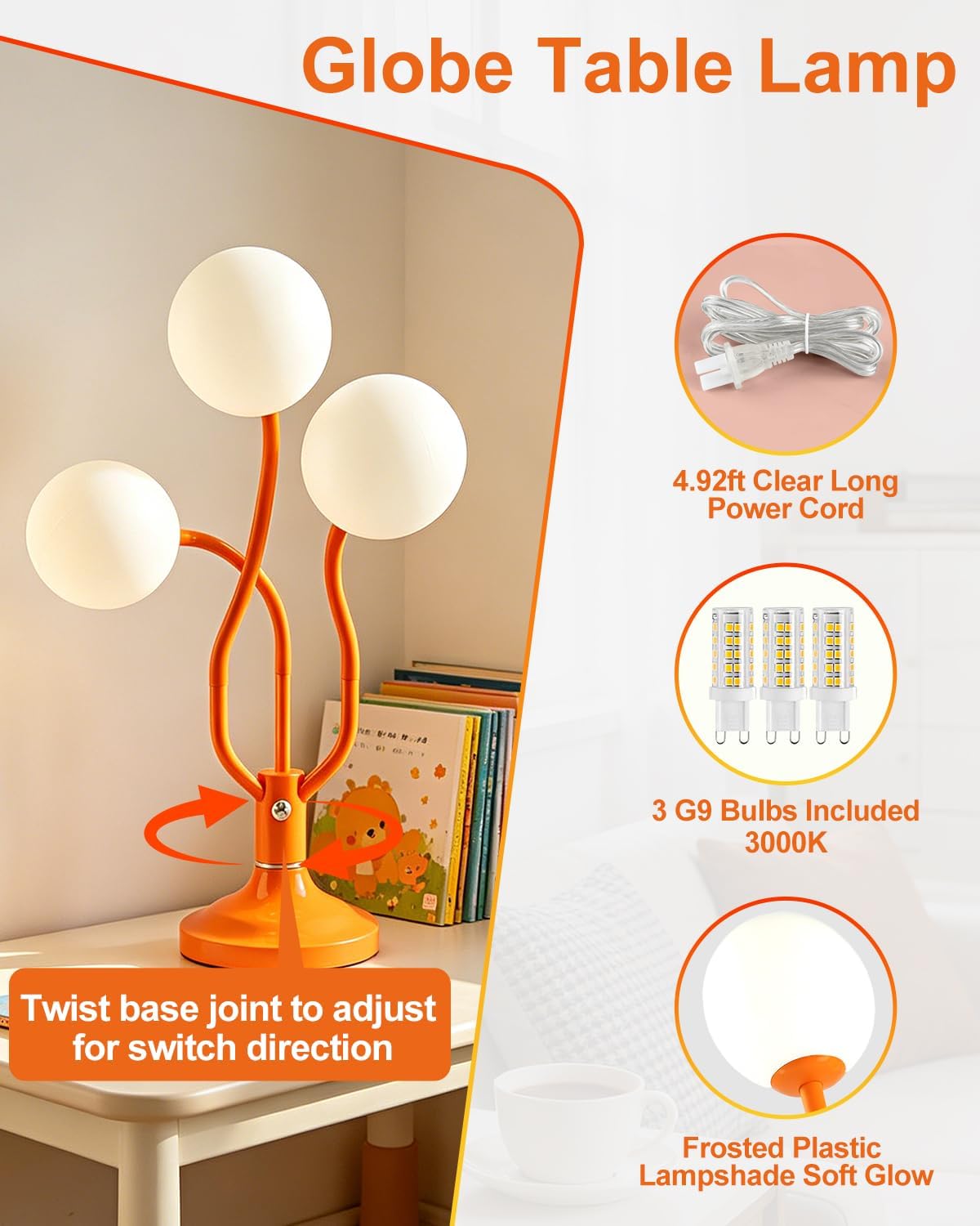 Globe Orange Table Lamp Dimmable Magic DIY Arms G9 Bulbs Included
