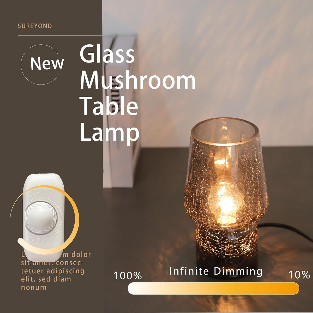 Mushroom Lamp,Small Table Lamp,Mini Cute Lamp Nightstand Lamp Kitchen Glass,Translucent Raindrop,Suitable for Bedrooms, Kitchens, Bedside, Girl Gifts(Raindrop Black)