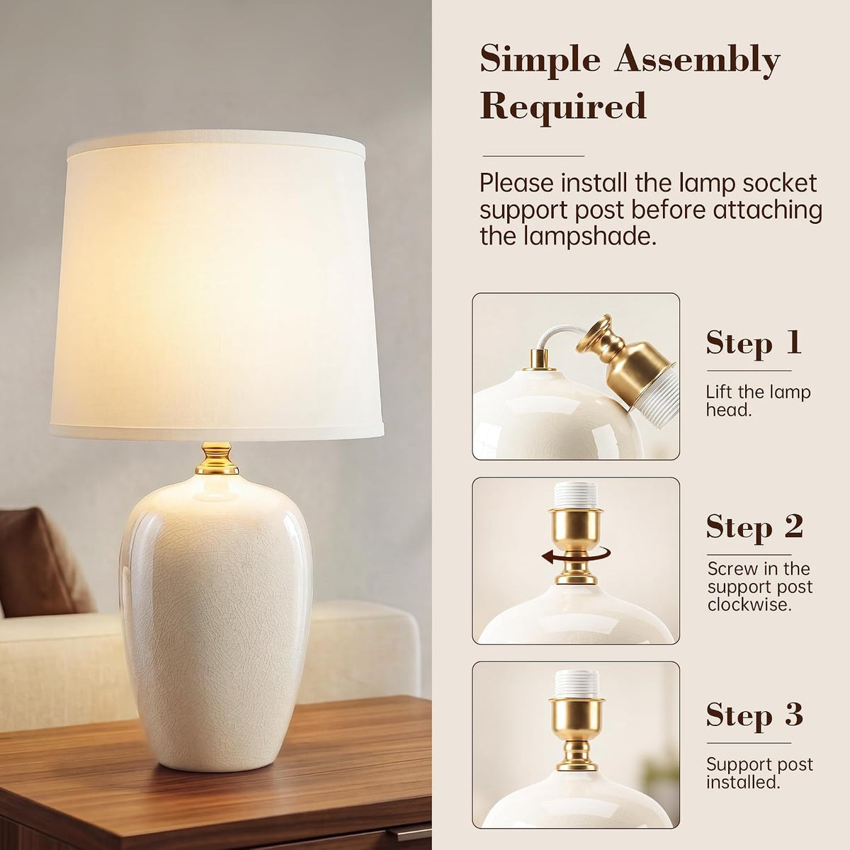 Dawnwake 19.1" Ceramic Table Lamps Set of 2 for Bedroom Living Room,Cream