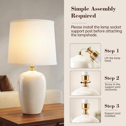 Dawnwake 19.1" Ceramic Table Lamps Set of 2 for Bedroom Living Room,Cream
