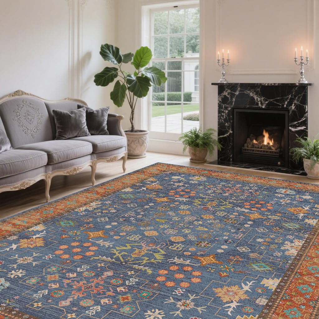 8x10 Washable Area Rugs for Living Room (Charcoal Blush Ivory)