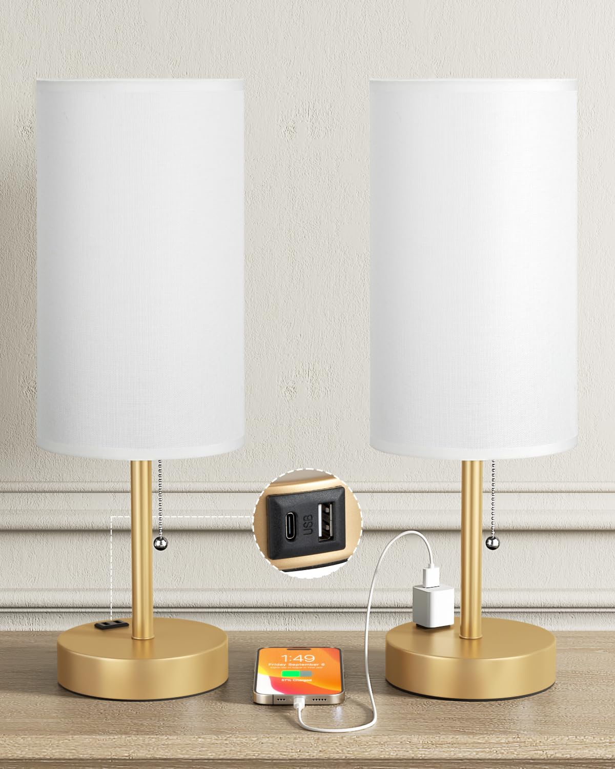 Fenmzee Bedside Table Lamps Set of 2 - Small Nightstand Lamp for Bedroom
