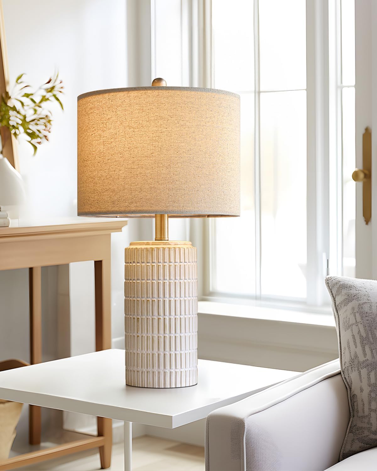 PoKat 23'' Bedside Table Lamp for Bedroom Nightstands, Modern Ceramic Decor