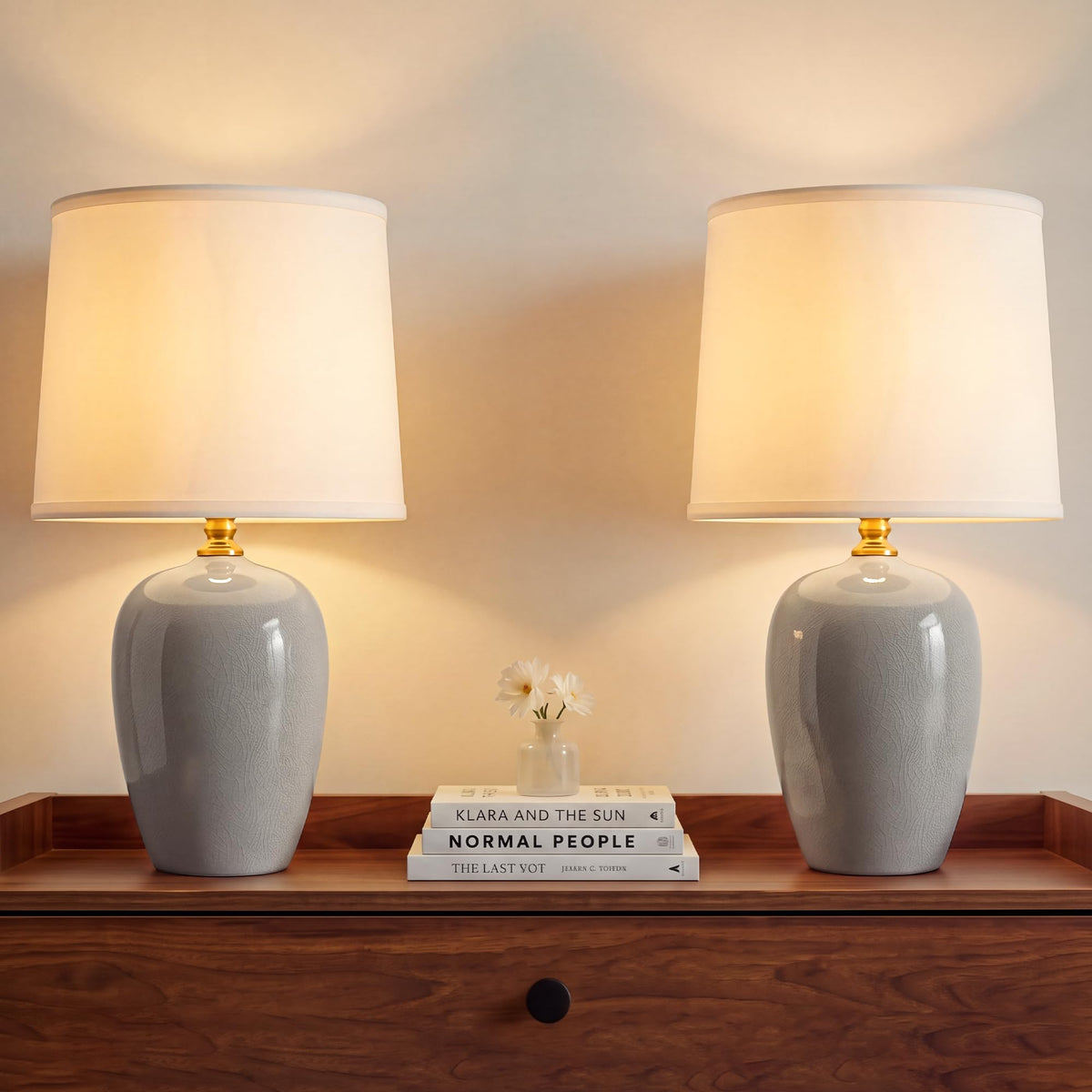 Dawnwake 19.1" Ceramic Table Lamps Set of 2 for Bedroom Living Room,Cream