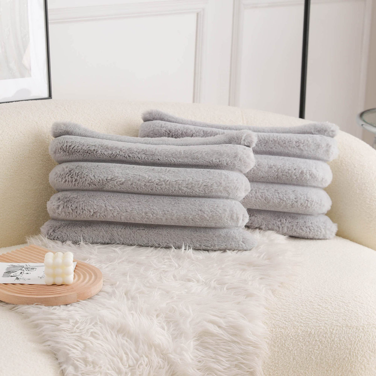 Neelvin Pink Faux Fur Cozy Soft Striped Decorative Throw Pillow Covers 18x18 inch Set of 2,Velvet Pillowcase Cushion Case for Sofa Couch