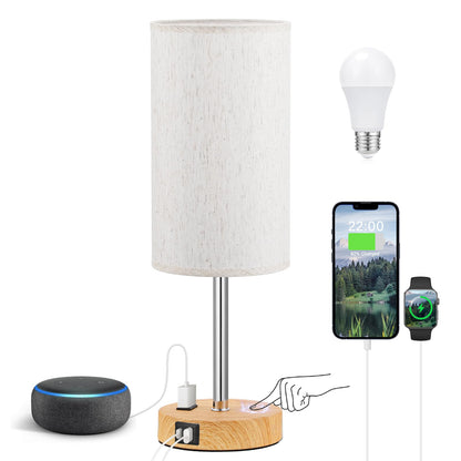 Fenmzee Bedside Table Lamp for Bedroom - Dimmable Touch, USB A+C, AC Outlet