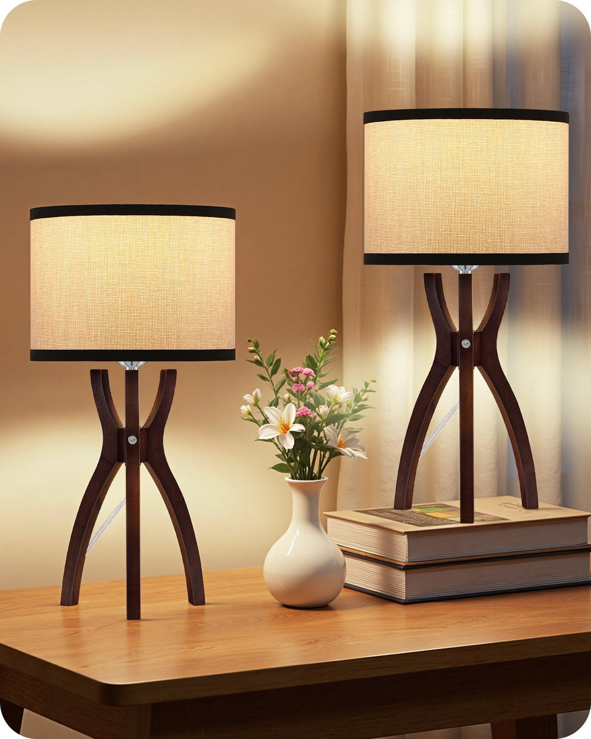 Table Lamps Set of 2, 17.7" Mid Century Bedside Lamps for Bedroom