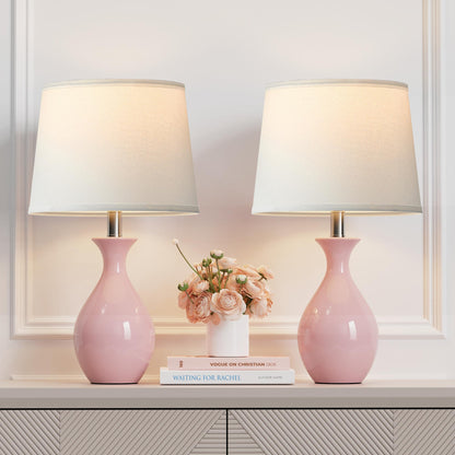 PARTPHONER Table Lamp Set of 2, Modern Ceramic Bedside Lamps for Night Stands, Classic Small Lamp Nightstand Lamp for Bedroom Living Room Desk End Table Rocker Swtich White