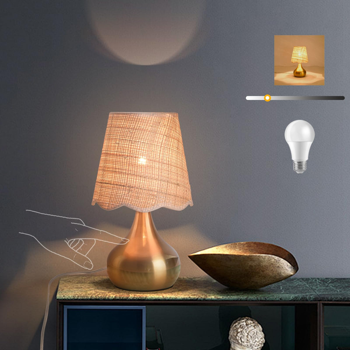 Ziqqeelam Brown Small Bedside Table Lamp for Bedroom, Farmhouse Bedroom Lamps for Nightstand, Rattan Lamp Shade Table Lamps for Small Spaces for Kitchen Counter, Home Office, Living Room, Kids Dorm