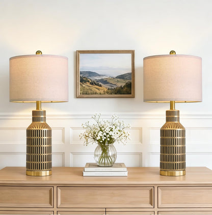 USumkky 25" Modern Ceramic Lamps Single Table Lamp for Living Room Bedroom Farmhouse Nightstand Bedside Lamps
