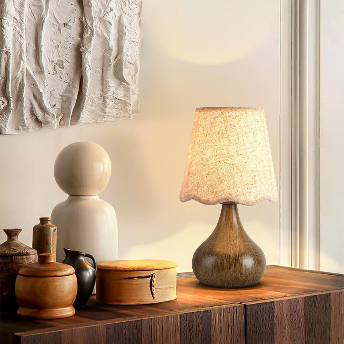 Ziqqeelam Brown Small Bedside Table Lamp for Bedroom, Farmhouse Bedroom Lamps for Nightstand, Rattan Lamp Shade Table Lamps for Small Spaces for Kitchen Counter, Home Office, Living Room, Kids Dorm