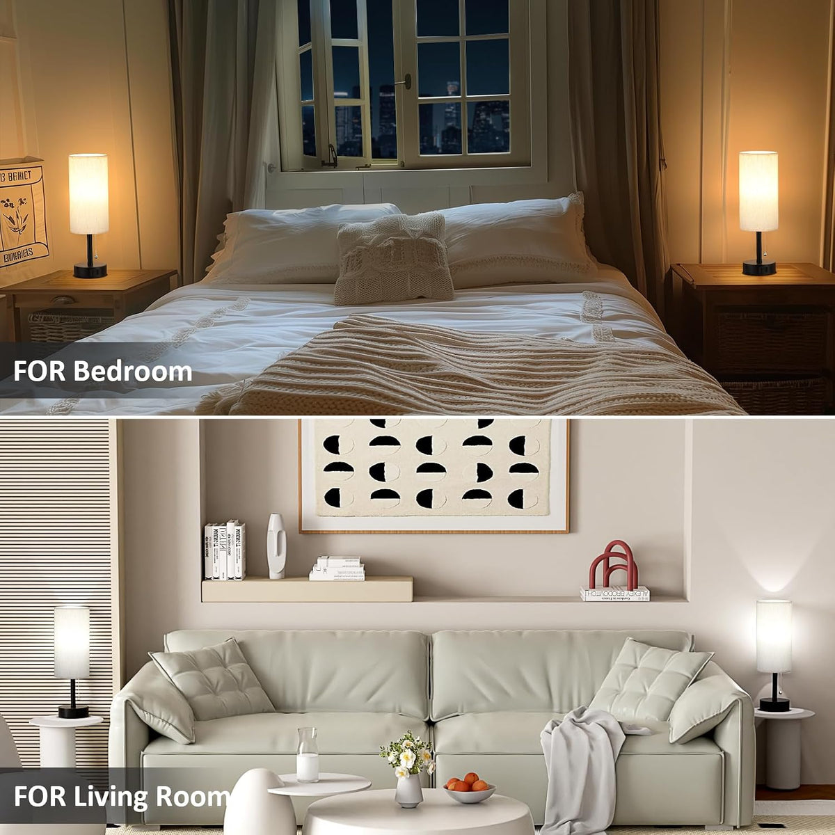 Fenmzee Bedside Table Lamps Set of 2 - Small Nightstand Lamp for Bedroom