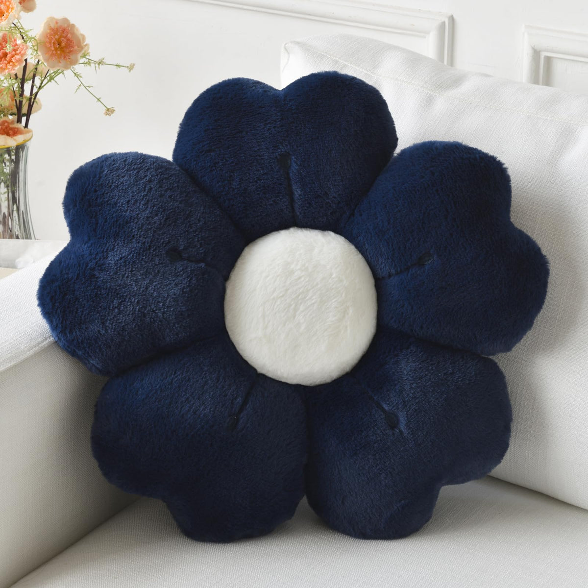 Flower Pillow, Cute Daisy Decorative Throw Pillows, White, 15 Inches