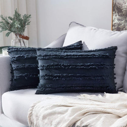 MIULEE Boho Linen Striped Throw Pillow Covers 16x16, Light Blue