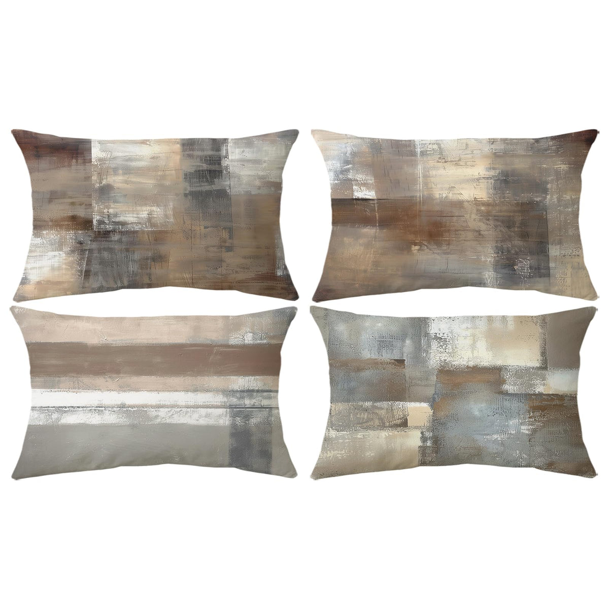 Set of 4 Blue and Grey Abstract Art Artwork Pillow Cover 18 x 18 Inch, Gallery Modern Decorative Throw Pillows Cushion Cover for Bedroom Sofa Living Room