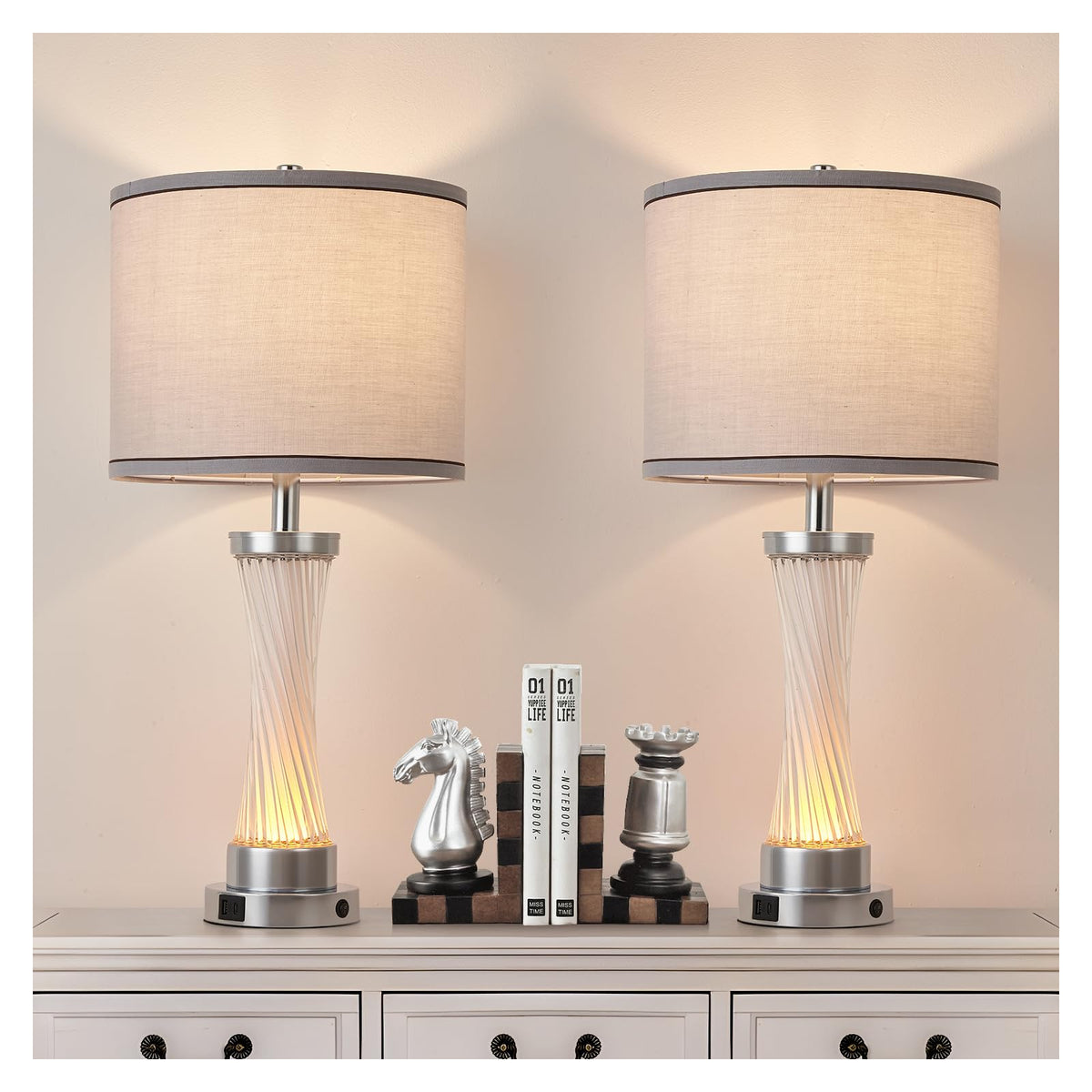 Small Bedside Table Lamp for Bedroom - Reading Desk Lamp with 3 Color Temperatures，15.5" Nightstand Ceramic Lamp with Fabric Shade for Kids Room,Living Room,Dorm,Home Office (White)