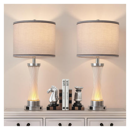 Small Bedside Table Lamp for Bedroom - Reading Desk Lamp with 3 Color Temperatures，15.5" Nightstand Ceramic Lamp with Fabric Shade for Kids Room,Living Room,Dorm,Home Office (White)