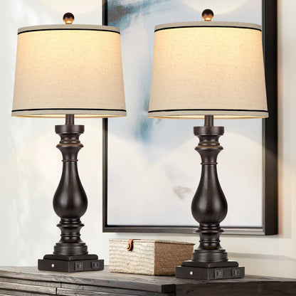 Cinkeda 29" Tall Table Lamp for Living Room Set of 2,Farmhouse Nightstand Bedside Lamps with USB C+A Ports & AC Outlet,3-Way Dimmable Touch Control Desk Lamp for Bedroom,Color 1