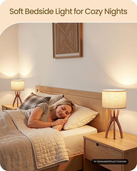 Table Lamps Set of 2, 17.7" Mid Century Bedside Lamps for Bedroom