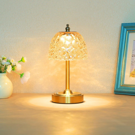 Cordless Rechargeable Table Lamp, Vintage Art Glass Shade, Dimmable, Brown