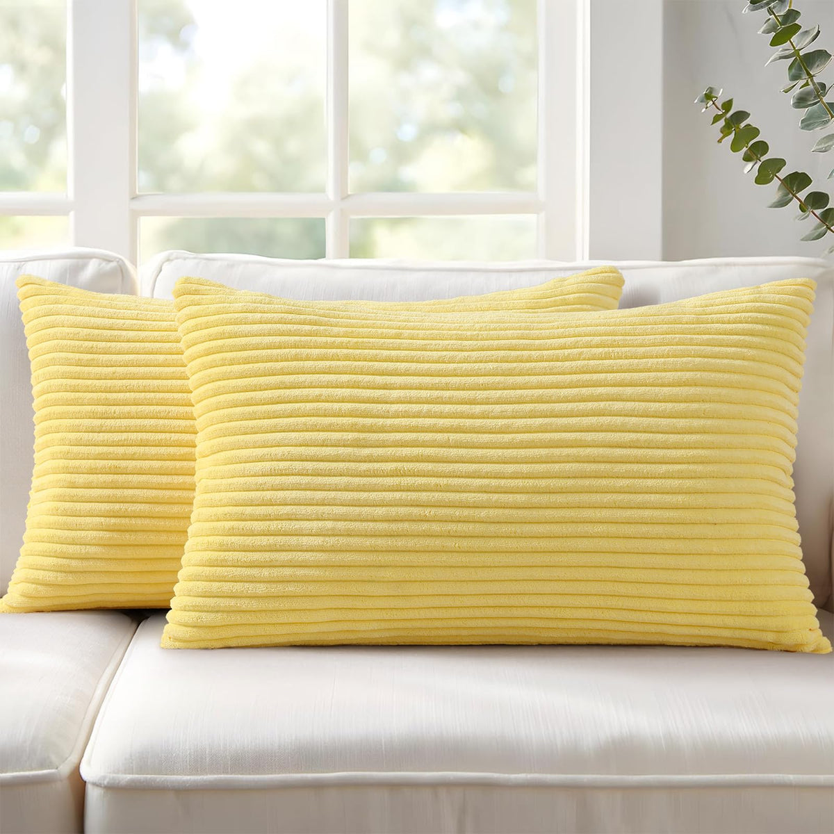 Mecatny Corduroy Fall Throw Pillow Covers 18x18 Set of 2 Olive Green
