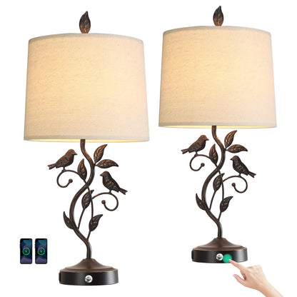 27" Touch Farmhouse Bird Table Lamps for Living Room with 2 USB C+A Ports