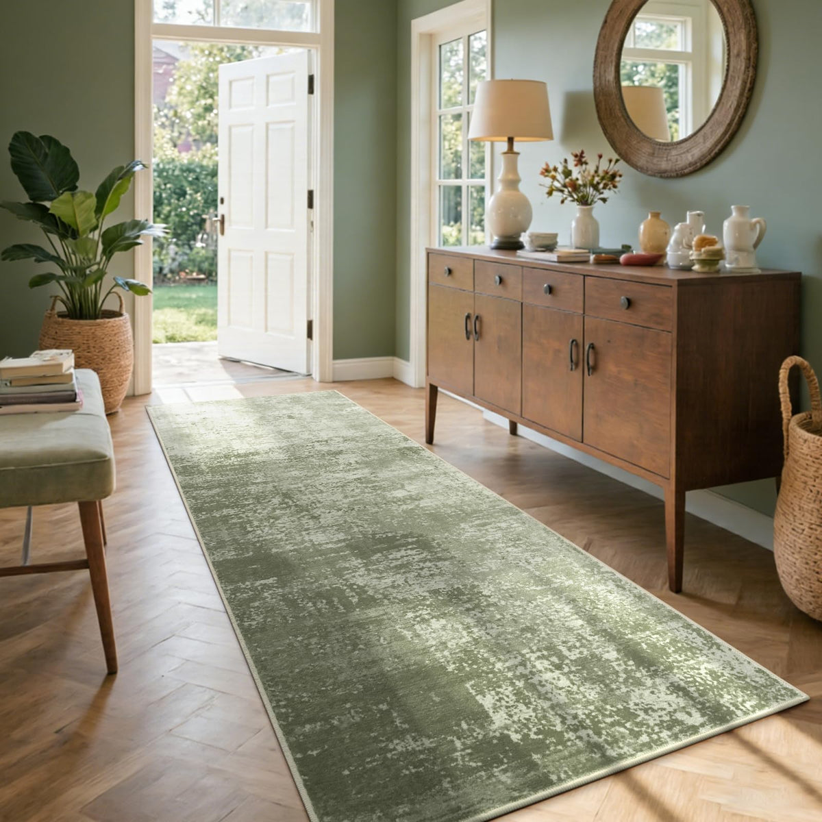 6x9 Ft Abstract Washable Area Rugs for Living Room Blue
