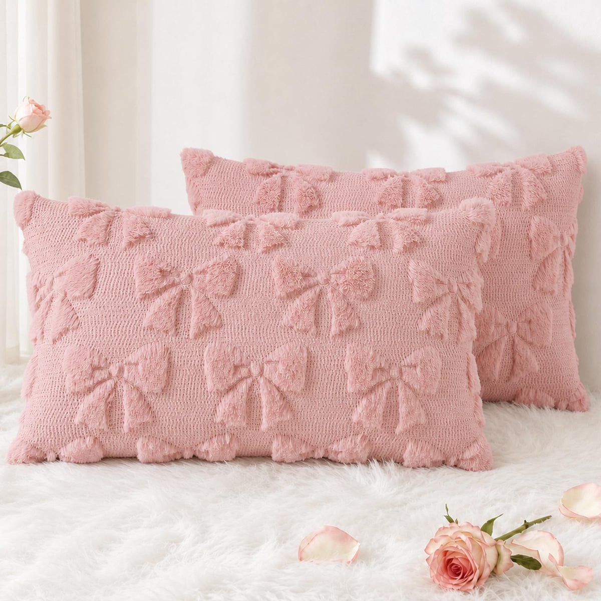 decorUhome Light Rust Pumpkin Faux Fur Throw Pillow Covers 18x18 Set of 2