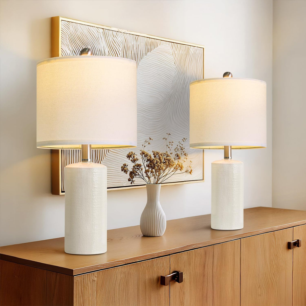 20.25" Small Single Table Lamp for Bedroom Modern Ceramic Nightstand Lamp