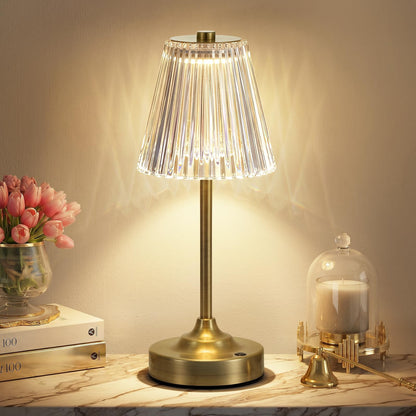 Gold Cordless Rechargeable Table Lamp, Battery Operated, Crystal, Small