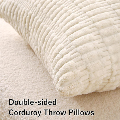 2 Pack Corduroy Decorative Throw Pillow with Inserts, 18x18 Inch Soft Boho Throw Pillow, Square Striped Throw Pillows for Couch, Bed, Sofa Decor(Beige)
