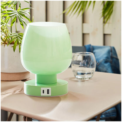 ONEWISH Small Bedside Lamp for Bedroom, 3-Way Dimmable Touch Control, 600 Lumen Bright Opal Glass Shade, 7.5 Inch Ultra Compact Nightstand Lamp, Warm White 2700K LED Bulb Included, Modern Design