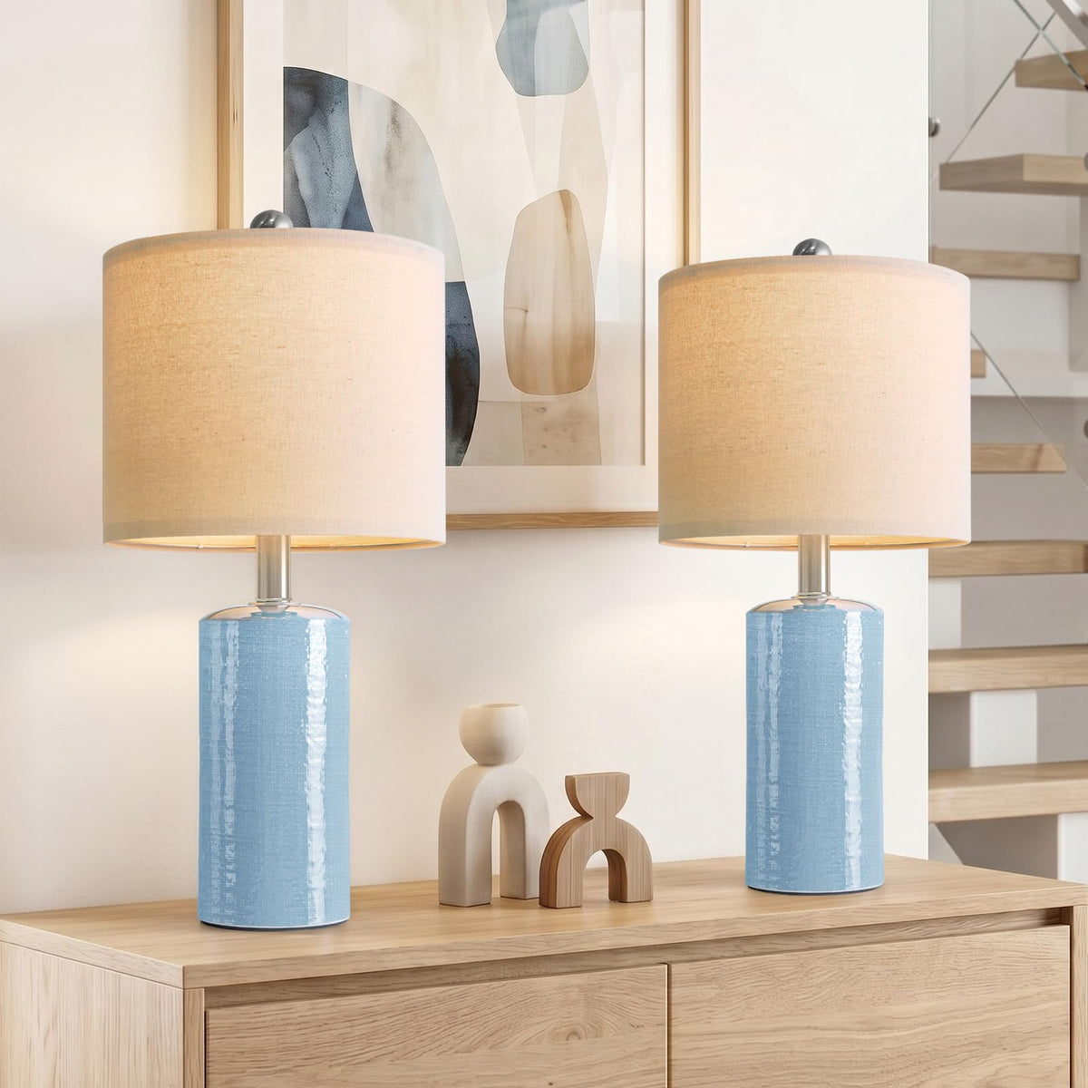 20.25" Small Single Table Lamp for Bedroom Modern Ceramic Nightstand Lamp