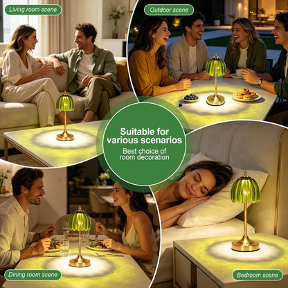 Glass Tulip Table Lamp, Cordless Rechargeable Desk Lamp - Green