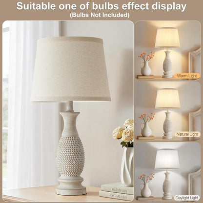 21.6" Table Lamps Set of 2, Resin Farmhouse Bedside Lamps for Bedroom Cream