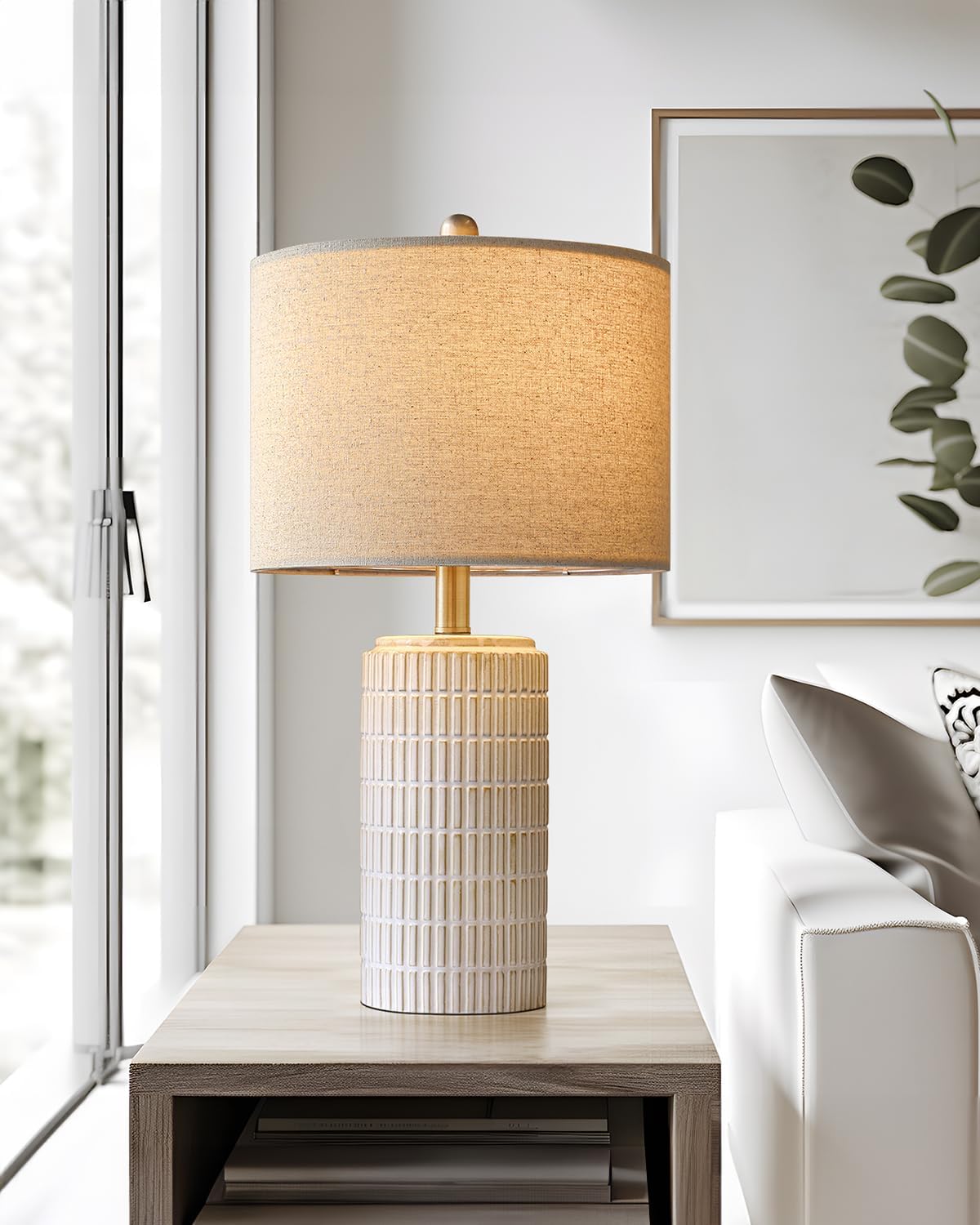 PoKat 23'' Bedside Table Lamp for Bedroom Nightstands, Modern Ceramic Decor