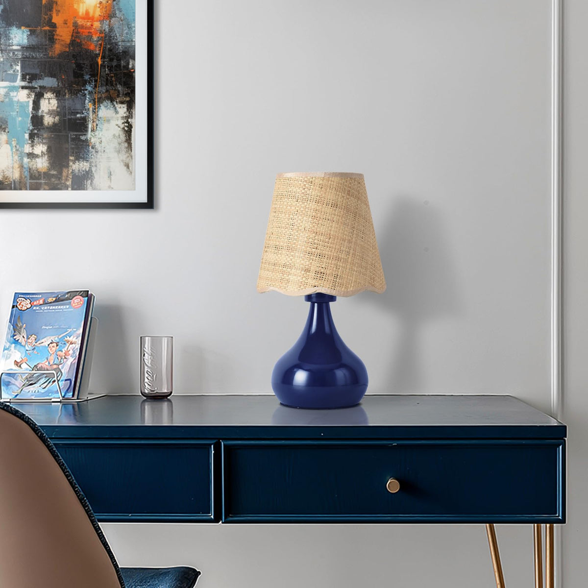 Ziqqeelam Brown Small Bedside Table Lamp for Bedroom, Farmhouse Bedroom Lamps for Nightstand, Rattan Lamp Shade Table Lamps for Small Spaces for Kitchen Counter, Home Office, Living Room, Kids Dorm