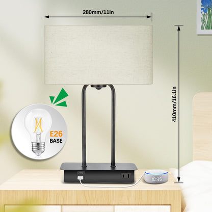 BesLowe 16’’ Table Lamp for Bedroom, Bedside Nightstand Lamp with LED Bulb