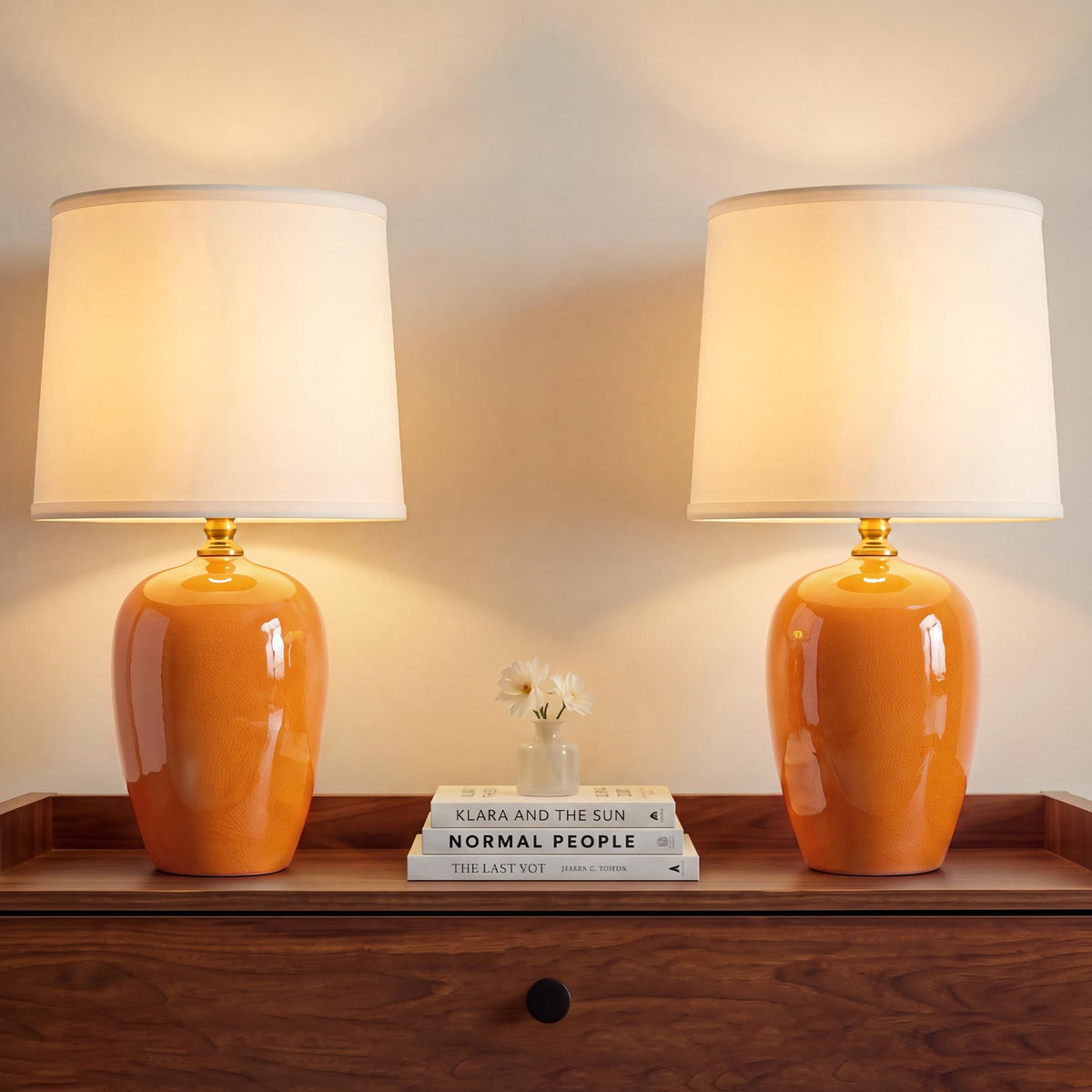 Dawnwake 19.1" Ceramic Table Lamps Set of 2 for Bedroom Living Room,Cream