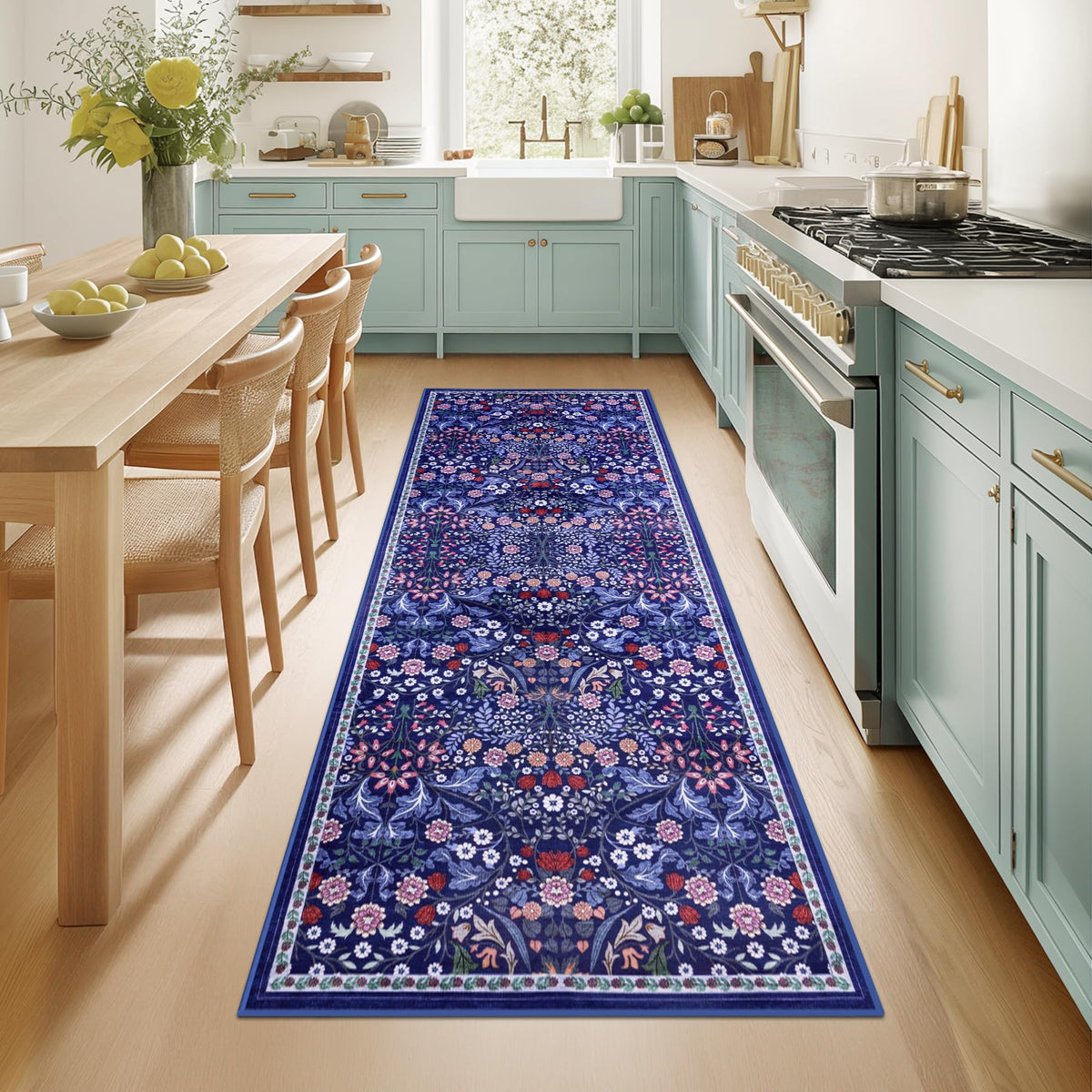 PLHXFR Area Rug Living Room: 5x7 Floral Washable Boho Carpet Dark Green