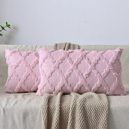 Set of 2 Soft Moroccan Throw Pillow Covers 18x18 Inch Plush Boho Decorative Pillow Cover Accent Cushion Case for Couch Sofa Bed, Beige