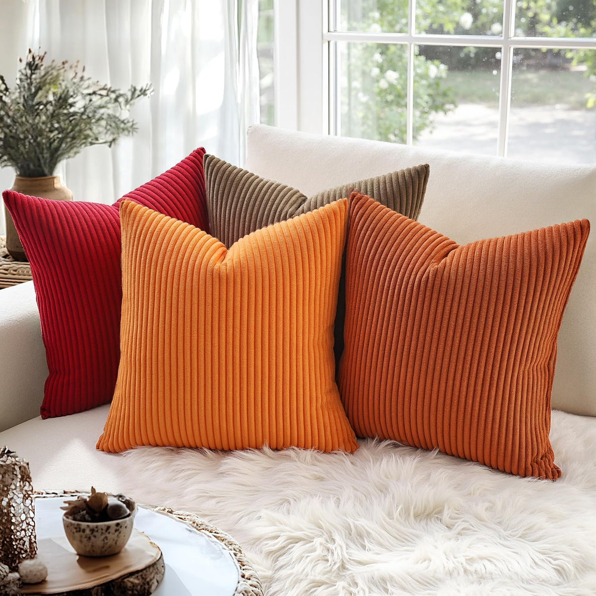 MIULEE Fall Decorative Corduroy Throw Pillow Covers Set of 2 18x18 Orange
