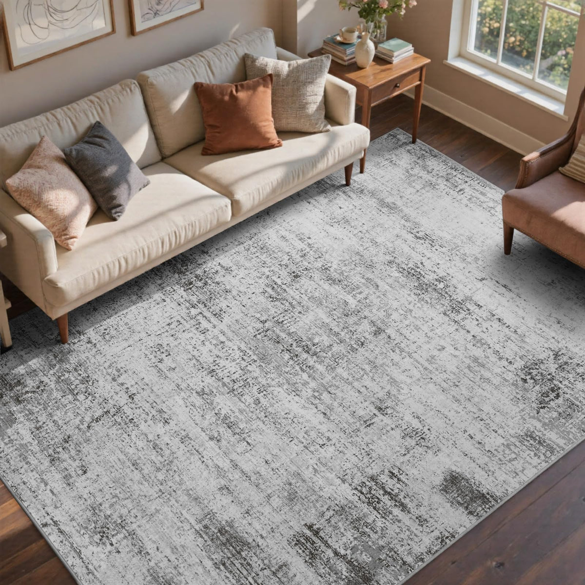 6x9 Ft Abstract Washable Area Rugs for Living Room Blue