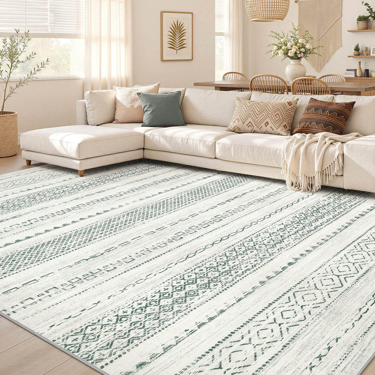 Nakagishi Boho 5x7 Area Rug Living Room Rugs Machine Washable Beige/Brown