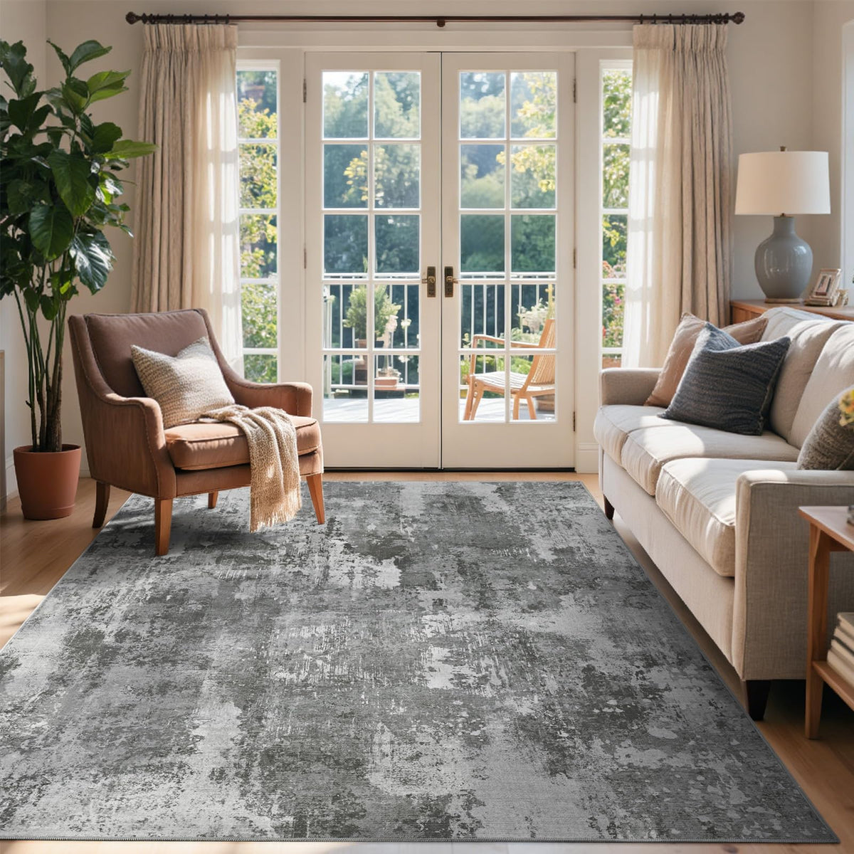 6x9 Ft Abstract Washable Area Rugs for Living Room Blue
