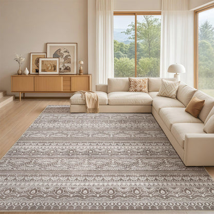 Tortania Area Rug Living Room Rugs - 5x7 Washable Large Soft Neutral Boho Moroccan Bohemian Farmhouse Rug Indoor Floor Carpet for Bedroom Under Dining Table Home Office Decor - Cream Brown